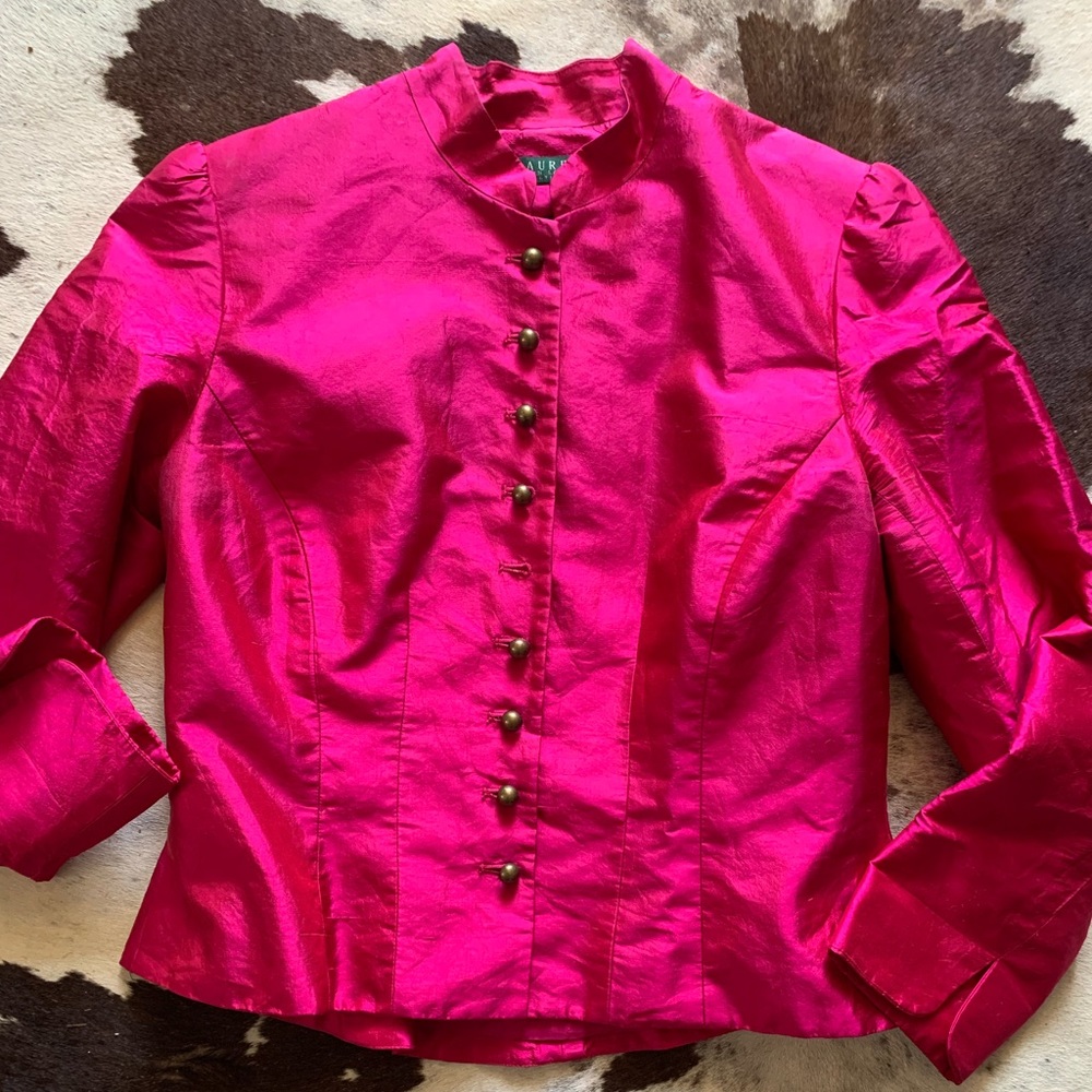 Ralph Lauren silk blazer military Victorian pink fushia